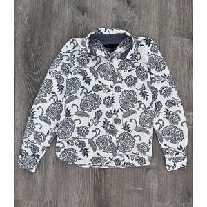 Tommy Hilfiger Womens Button Up Shirt Blouse Blue White Paisley Size Small
